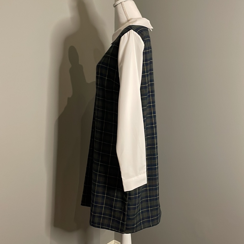ALLEGRA K LONG SLEEVE PETER PAN COLOR GREEN/BLUE PLAID DRESS - Picture 4 of 13